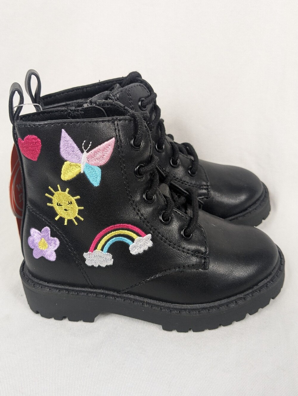 Sunshine Butterfly Rainbow Embroidered Combat Boots